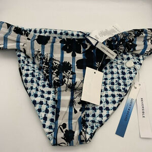 Lucky Brand Swimsuit Reversible Side Blue White Bikini Bottom Size M